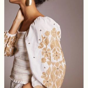 Anthropologie Smocked Embroidered Top